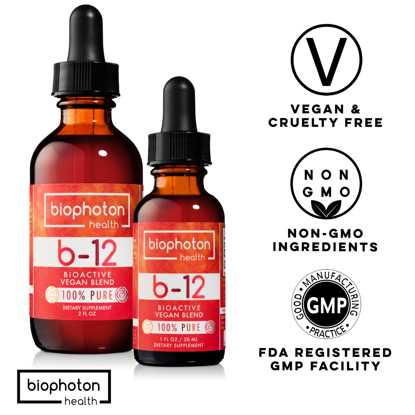 Biophoton Health Liposomal Vitamin B12 Liquid Supplement - Bioactive Methyl Blend (1 Fl Oz)