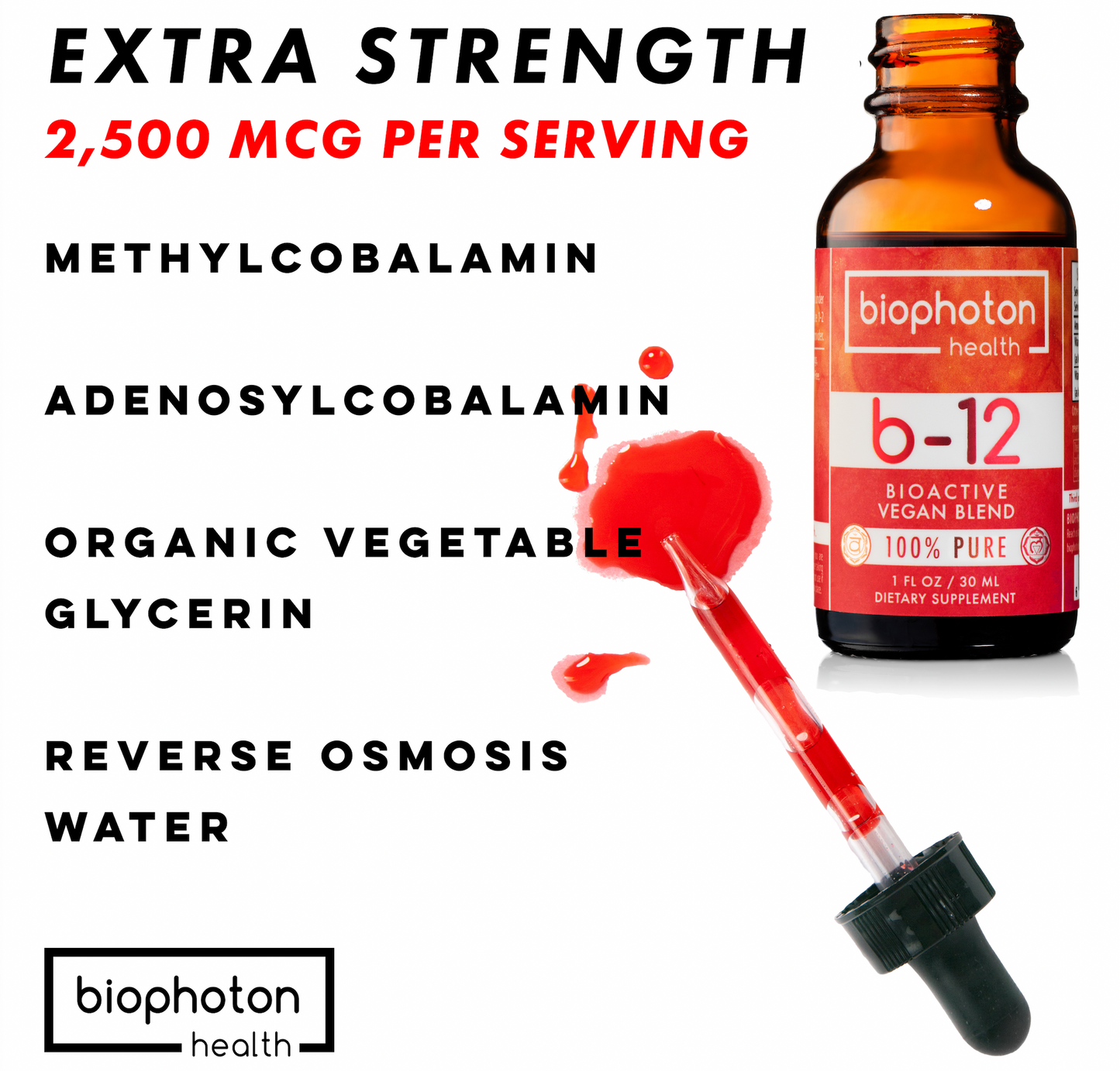 Biophoton Health Liposomal Vitamin B12 Liquid Supplement - Bioactive Methyl Blend (1 Fl Oz)